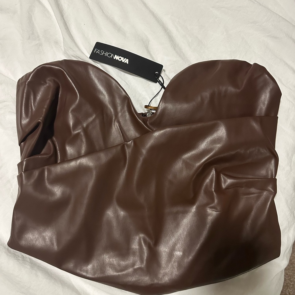 Fashion Nova Chocolate Faux Leather Bustier